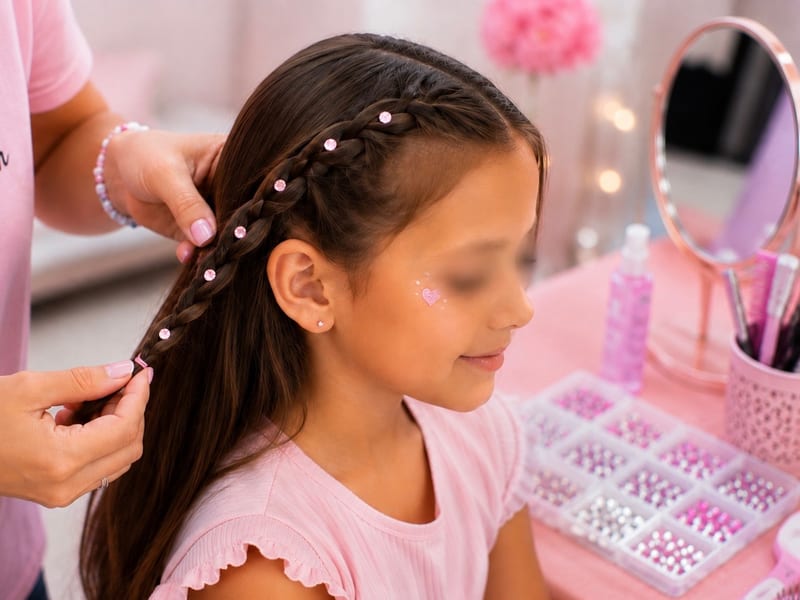 Πλεξούδες με strass σε πάρτυ Maison Blush