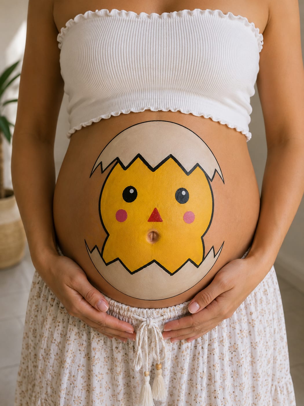 belly painting κοτοπουλάκι που βγαίνει από αυγό — Maison Blush Mama