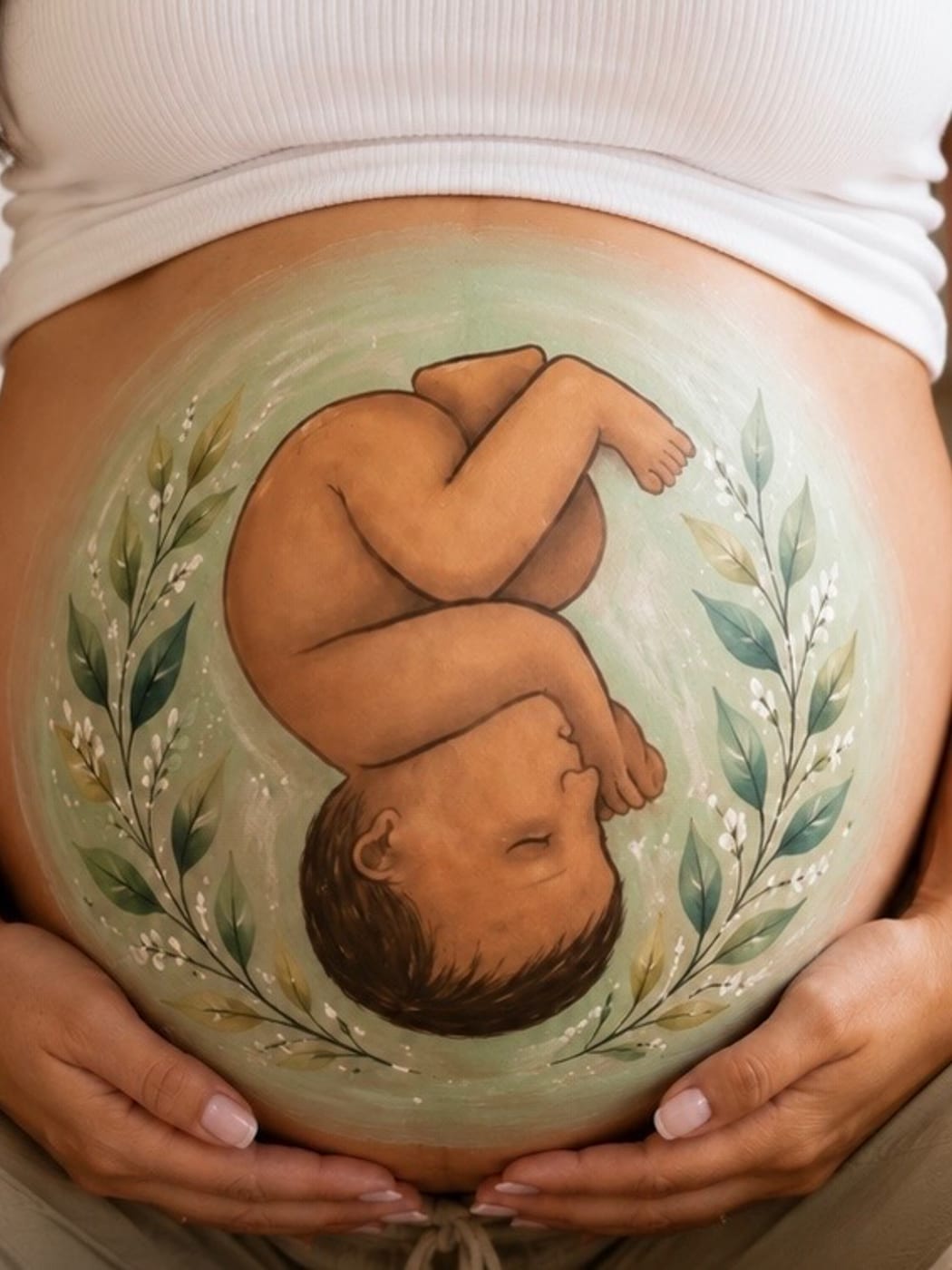 καλλιτεχνικό belly painting μωρού με φυλλωσιά — Maison Blush Mama